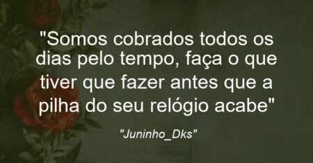 “Somos cobrados todos os dias pelo tempo, faça o que tiver que fazer antes que a pilha do seu relógio acabe”