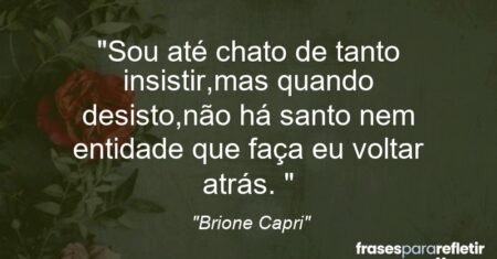 “Sou até chato de tanto insistir,mas quando desisto,não há santo nem entidade que faça eu voltar atrás. ”