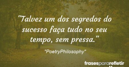 “Talvez um dos segredos do sucesso: faça tudo no seu tempo, sem pressa.”