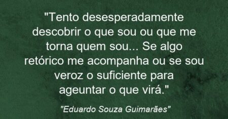 “Tento desesperadamente descobrir o que sou ou que me torna quem sou… Se algo retórico me acompanha ou se sou veroz o suficiente para ageuntar o que virá.”