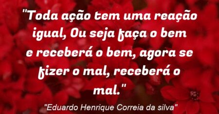 “Toda ação tem uma reação igual, Ou seja faça o bem e receberá o bem, agora se fizer o mal, receberá o mal.”