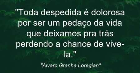 “Toda despedida é dolorosa por ser um pedaço da vida que deixamos pra trás perdendo a chance de vive-la.”