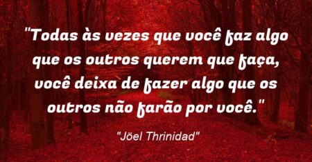“Todas às vezes que você faz algo que os outros querem que faça, você deixa de fazer algo que os outros não farão por você.”
