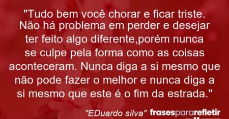 “Tudo bem você chorar e ficar triste. Não há problema em perder e desejar ter feito algo diferente,porém nunca se culpe pela forma como as coisas aconteceram. Nunca diga a si mesmo que não pode fazer o melhor e nunca diga a si mesmo que este é o fim da estrada.”
