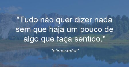 “Tudo não quer dizer nada sem que haja um pouco de algo que faça sentido.”