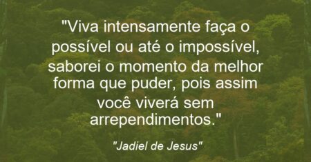 “Viva intensamente faça o possível ou até o impossível, saborei o momento da melhor forma que puder, pois assim você viverá sem arrependimentos.”