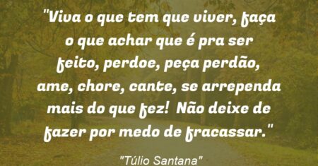 ““Viva o que tem que viver, faça o que achar que é pra ser feito, perdoe, peça perdão, ame, chore, cante, se arrependa mais do que fez! Não deixe de fazer por medo de fracassar.””