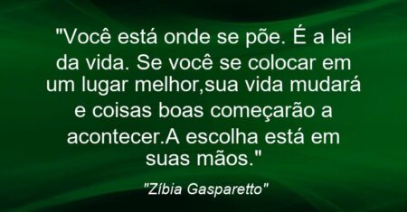 “Você está onde se põe. É a lei da vida. Se você se colocar em um lugar melhor,sua vida mudará e coisas boas começarão a acontecer.A escolha está em suas mãos.”