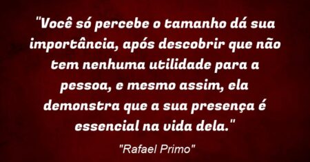 “Você só percebe o tamanho dá sua importância, após descobrir que não tem nenhuma utilidade para a pessoa, e mesmo assim, ela demonstra que a sua presença é essencial na vida dela.”