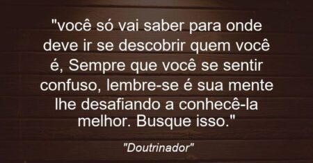 “você só vai saber para onde deve ir se descobrir quem você é, Sempre que você se sentir confuso, lembre-se: é sua mente lhe desafiando a conhecê-la melhor. Busque isso.”