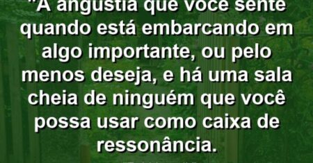 “A angústia que você sente quando está embarcando em algo importante, ou pelo menos deseja, e há uma sala cheia de ninguém que você possa usar como caixa de ressonância.