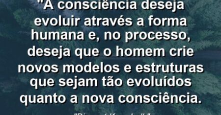 “A consciência deseja evoluir através a forma humana e, no processo, deseja que o homem crie novos modelos e estruturas que sejam tão evoluídos quanto a nova consciência.