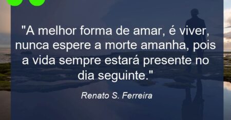 “A melhor forma de amar, é viver, nunca espere a morte amanha, pois a vida sempre estará presente no dia seguinte.”