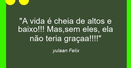 “A vida é cheia de altos e baixo!!! Mas,sem eles, ela não teria graçaa!!!!”