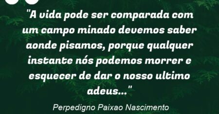 “A vida pode ser comparada com um campo minado: devemos saber aonde pisamos, porque qualquer instante nós podemos morrer e esquecer de dar o nosso ultimo adeus…”