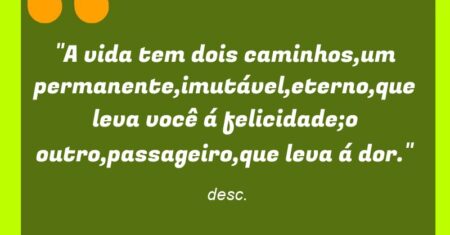 “A vida tem dois caminhos,um permanente,imutável,eterno,que leva você á felicidade;o outro,passageiro,que leva á dor.”