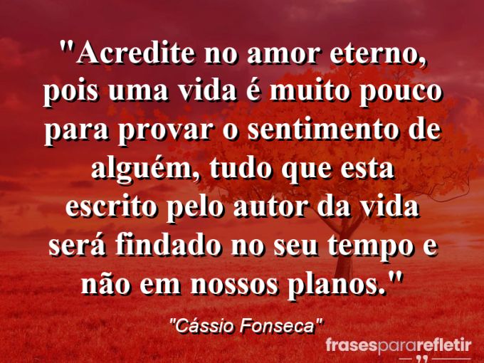 Frases de Amor: mensagens românticas e apaixonantes - “Acredite no amor eterno, pois uma vida é muito pouco para provar o sentimento de alguém, tudo que esta escrito pelo Autor da vida será findado no Seu tempo e não em nossos planos.”