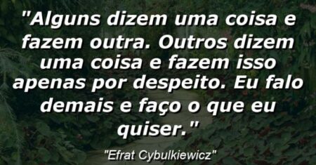 “Alguns dizem uma coisa e fazem outra. Outros dizem uma coisa e fazem isso apenas por despeito. Eu falo demais e faço o que eu quiser.”