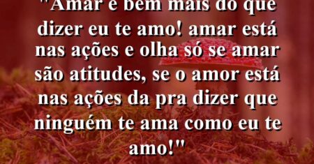 “Amar é bem mais do que dizer eu te amo! Amar está nas ações e olha só… Se amar são atitudes, se o amor está nas ações… Da pra dizer que ninguém te ama como eu te amo!”