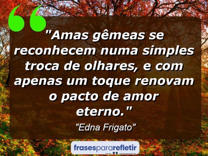 Frases de Amor: mensagens românticas e apaixonantes - “Amas gêmeas se reconhecem numa simples troca de olhares, e com apenas um toque renovam o pacto de amor eterno.”