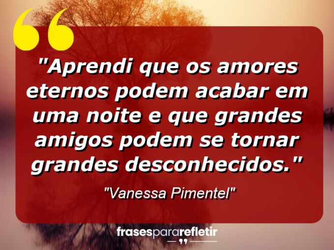 Frases de Amor: mensagens românticas e apaixonantes - “Aprendi que os amores eternos podem acabar em uma noite e que grandes amigos podem se tornar grandes desconhecidos.”