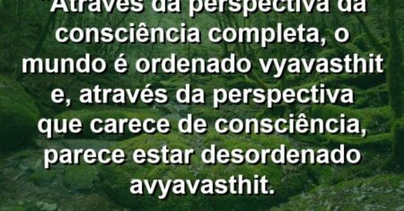“Através da perspectiva da consciência completa, o mundo é ordenado (vyavasthit) e, através da perspectiva que carece de consciência, parece estar desordenado (avyavasthit).
