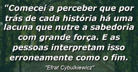 “Comecei a perceber que por trás de cada história há uma lacuna que nutre a sabedoria com grande força. E as pessoas interpretam isso erroneamente como o fim.