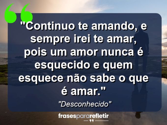 Frases de Amor: mensagens românticas e apaixonantes - “Continuo te amando, e sempre irei te amar, pois um amor nunca é esquecido e quem esquece não sabe o que é amar.”