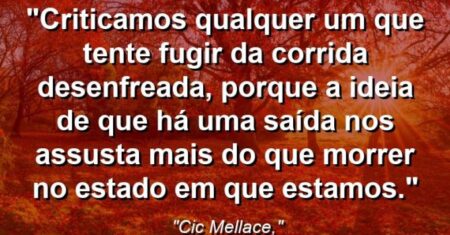 “Criticamos qualquer um que tente fugir da corrida desenfreada, porque a ideia de que há uma saída nos assusta mais do que morrer no estado em que estamos.”