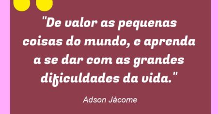 “De valor as pequenas coisas do mundo, e aprenda a se dar com as grandes dificuldades da vida.”