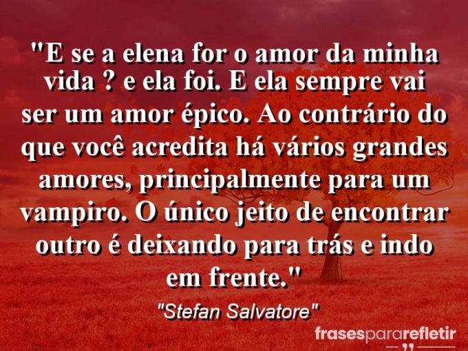 Frases de Amor: mensagens românticas e apaixonantes - “E se a Elena for o amor da minha vida ? E ela foi. E ela sempre vai ser um amor épico. Ao contrário do que você acredita há vários grandes amores, principalmente para um vampiro. O único jeito de encontrar outro é deixando para trás e indo em frente.”