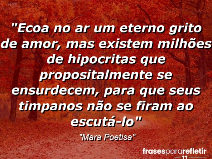 Frases de Amor: mensagens românticas e apaixonantes - “Ecoa no ar um eterno grito de amor, mas existem milhões de hipocritas que propositalmente se ensurdecem, para que seus timpanos não se firam ao escutá-lo”