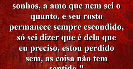 “Ela aparece como nos sonhos, a amo que nem sei o quanto, e seu rosto permanece sempre escondido, só sei dizer que é dela que eu preciso, estou perdido sem, as coisa não tem sentido.”