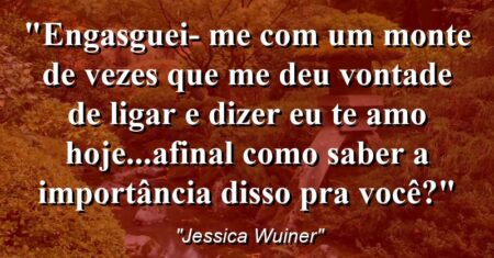 “Engasguei- me com um monte de vezes que me deu vontade de ligar e dizer eu te amo hoje…afinal como saber a importância disso pra você?”
