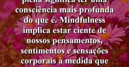 “Essencialmente, ‘atenção plena’ significa ter uma consciência mais profunda do que é. Mindfulness implica estar ciente de nossos pensamentos, sentimentos e sensações corporais à medida que surgem no momento presente.
