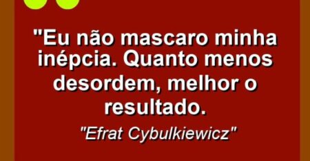 “Eu não mascaro minha inépcia. Quanto menos desordem, melhor o resultado.