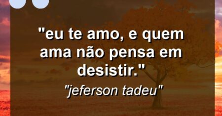 ““Eu te amo, e quem ama não pensa em desistir.””