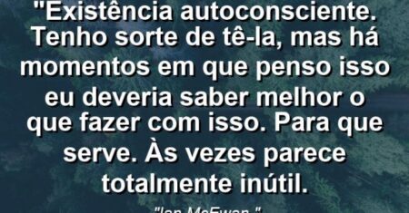 “Existência autoconsciente. Tenho sorte de tê-la, mas há momentos em que penso isso Eu deveria saber melhor o que fazer com isso. Para que serve. Às vezes parece totalmente inútil.