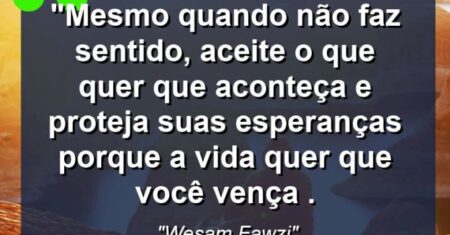 “Mesmo quando não faz sentido, aceite o que quer que aconteça e proteja suas esperanças porque a vida quer que você vença .