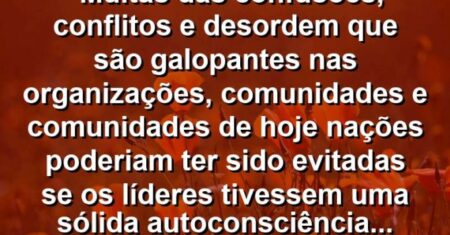 “Muitas das confusões, conflitos e desordem que são galopantes nas organizações, comunidades e comunidades de hoje nações poderiam ter sido evitadas se os líderes tivessem uma sólida autoconsciência…