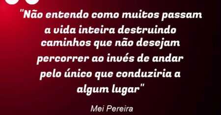 “Não entendo como muitos passam a vida inteira destruindo caminhos que não desejam percorrer ao invés de andar pelo único que conduziria a algum lugar”