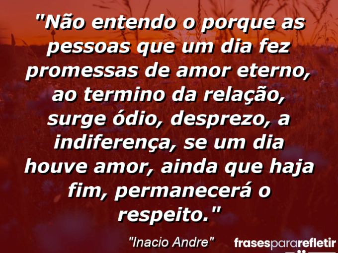 Frases de Amor: mensagens românticas e apaixonantes - “Não entendo o porque as pessoas que um dia fez promessas de amor eterno, ao termino da relação, surge ódio, desprezo, a indiferença, se um dia houve amor, ainda que haja fim, permanecerá o respeito.”