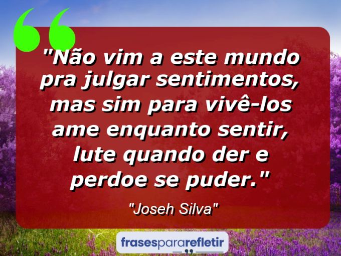 Frases de Amor: mensagens românticas e apaixonantes - “Não vim a este mundo pra julgar sentimentos, mas sim para vivê-los: ame enquanto sentir, lute quando der e perdoe se puder.”