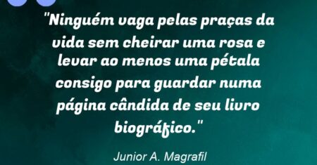 “Ninguém vaga pelas praças da vida sem cheirar uma rosa e levar ao menos uma pétala consigo para guardar numa página cândida de seu livro biográfico.”