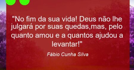 “No fim da sua vida! Deus não lhe julgará por suas quedas,mas, pelo quanto amou e a quantos ajudou a levantar!”