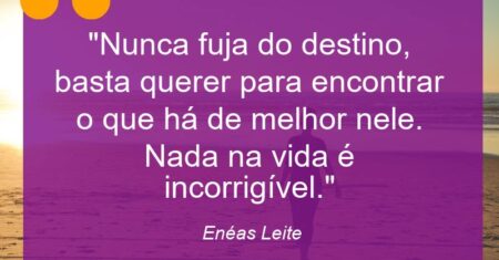 “Nunca fuja do destino, basta querer para encontrar o que há de melhor nele. Nada na vida é incorrigível.”