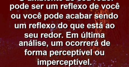 “O ambiente ao seu redor pode ser um reflexo de você ou você pode acabar sendo um reflexo do que está ao seu redor. Em última análise, um ocorrerá de forma perceptível ou imperceptível.