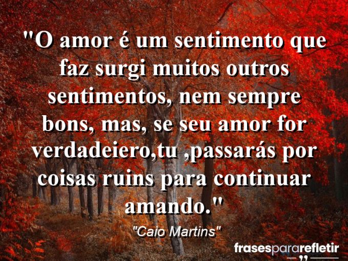 Frases de Amor: mensagens românticas e apaixonantes - “O amor é um sentimento que faz surgi muitos outros sentimentos, nem sempre bons, mas, se seu amor for verdadeiero,tu ,passarás por coisas ruins para continuar amando.”