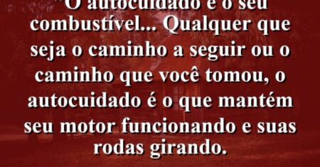 “O autocuidado é o seu combustível… Qualquer que seja o caminho a seguir ou o caminho que você tomou, o autocuidado é o que mantém seu motor funcionando e suas rodas girando.