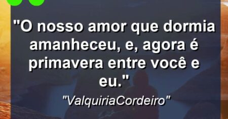 “O Nosso amor que dormia amanheceu, e, agora é primavera entre você e eu.”